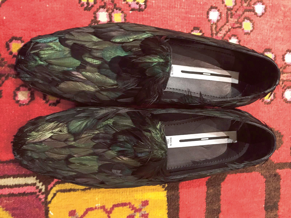 Feathered evening shoes